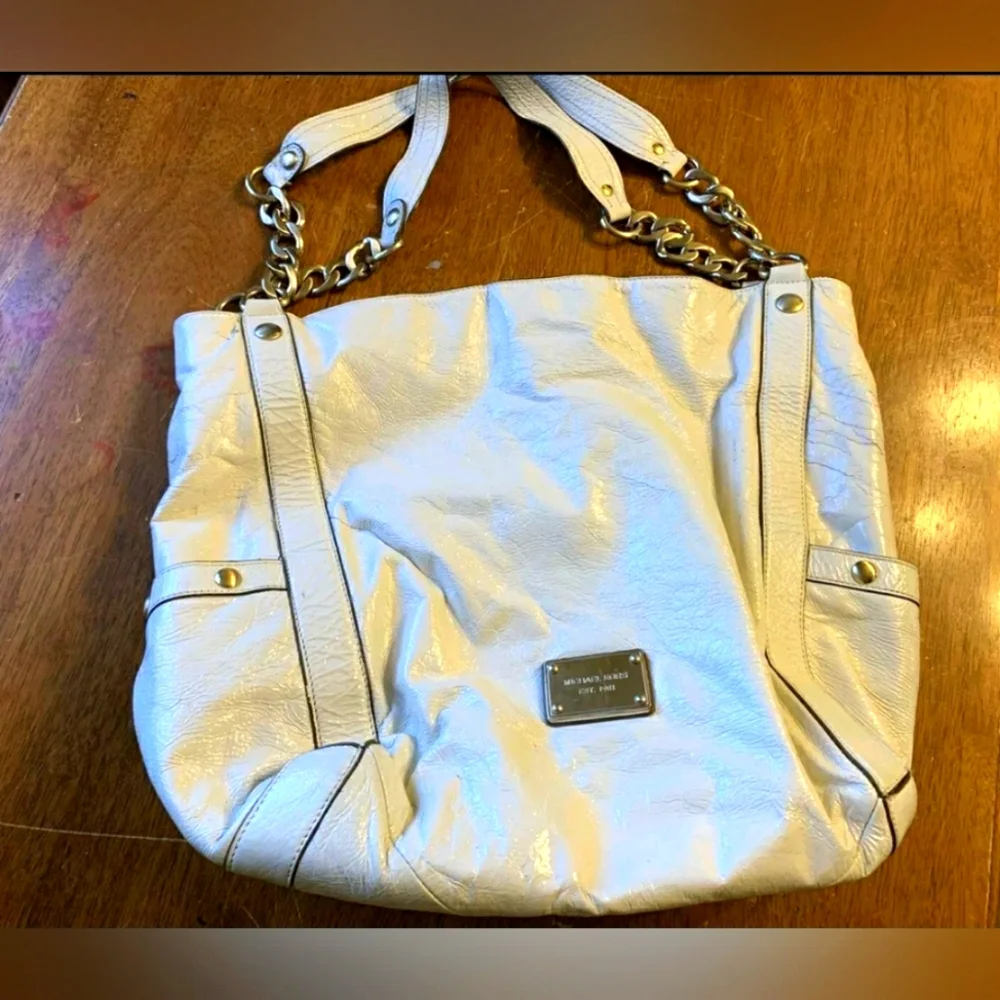Michael Kors MK off white Cream Leather Hobo Shoulder Bag Purse Handbag